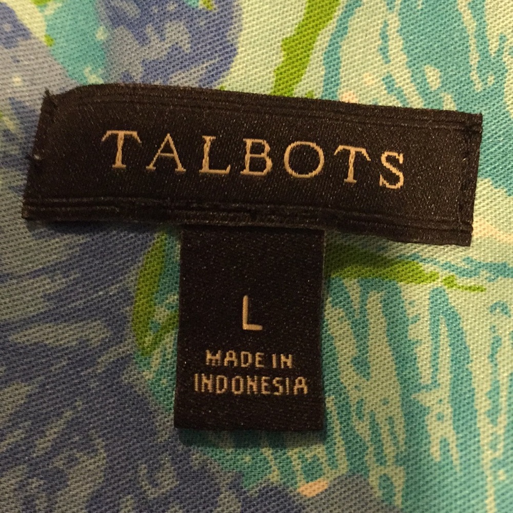 Talbots Large multi Blue Green flowers Blouse - Picture 5 of 6